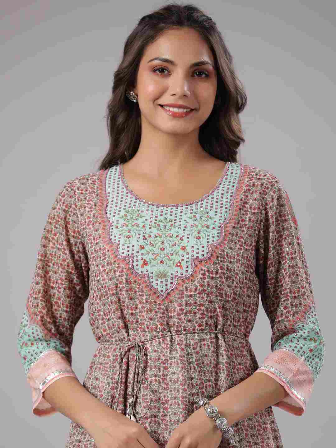 Peach Georgette Printed Maxi Dress