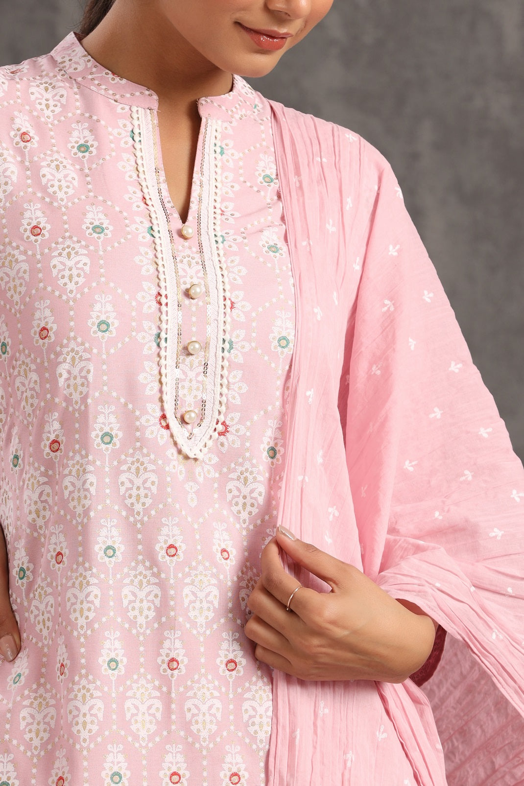 Pink Rayon Printed Straight Kurta Palazzo Dupatta Set