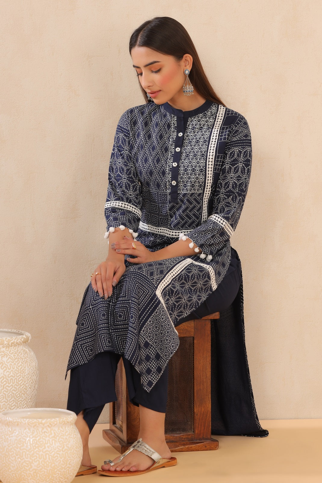 Indigo Rayon Printed Straight Kurta Palazzo Set