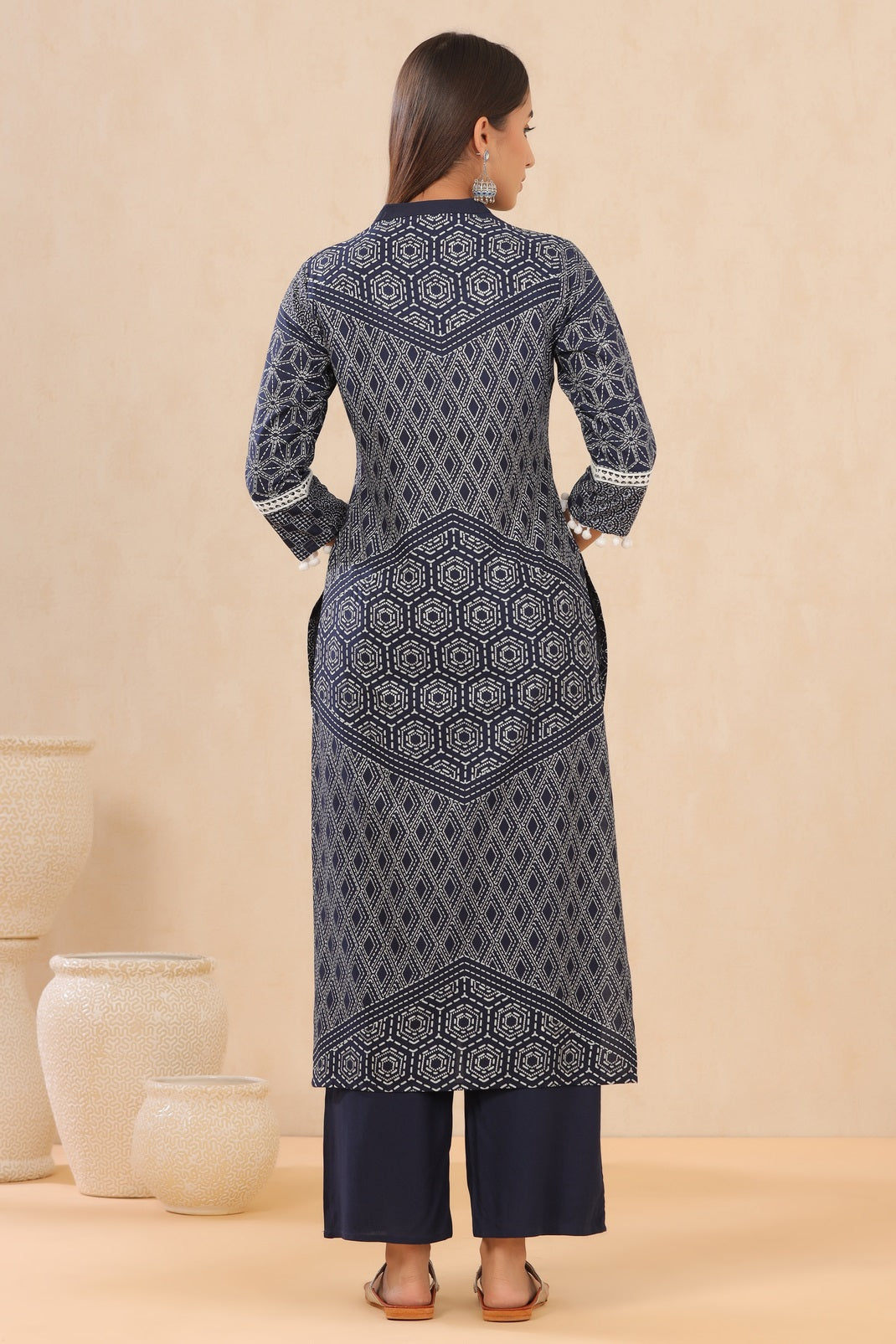 Indigo Rayon Printed Straight Kurta Palazzo Set