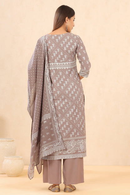 Grey Rayon Printed Straight Kurta Palazzo Dupatta Set
