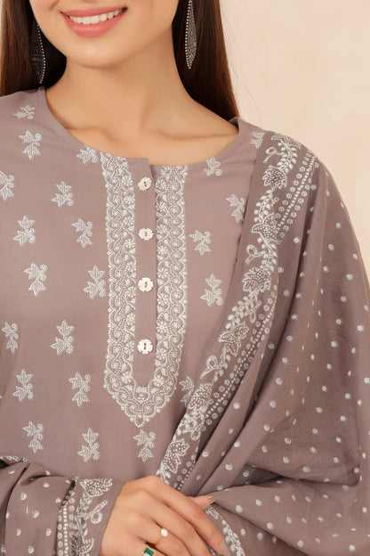 Grey Rayon Printed Straight Kurta Palazzo Dupatta Set