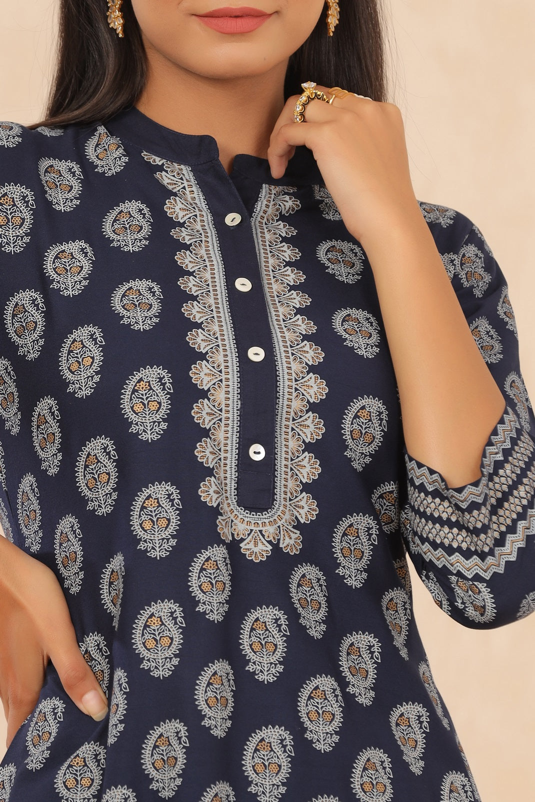 Indigo Rayon Printed Straight Kurta Palazzo Set