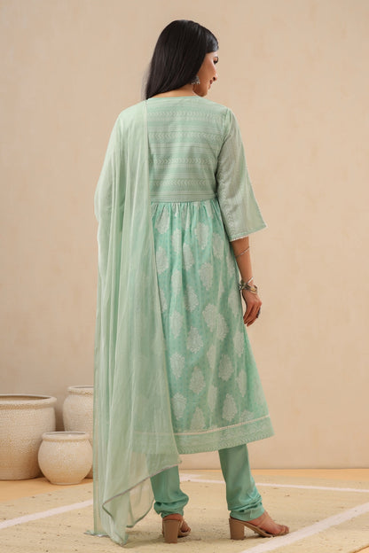 Women`s Mint Georgette Printed Flared Kurta Sets