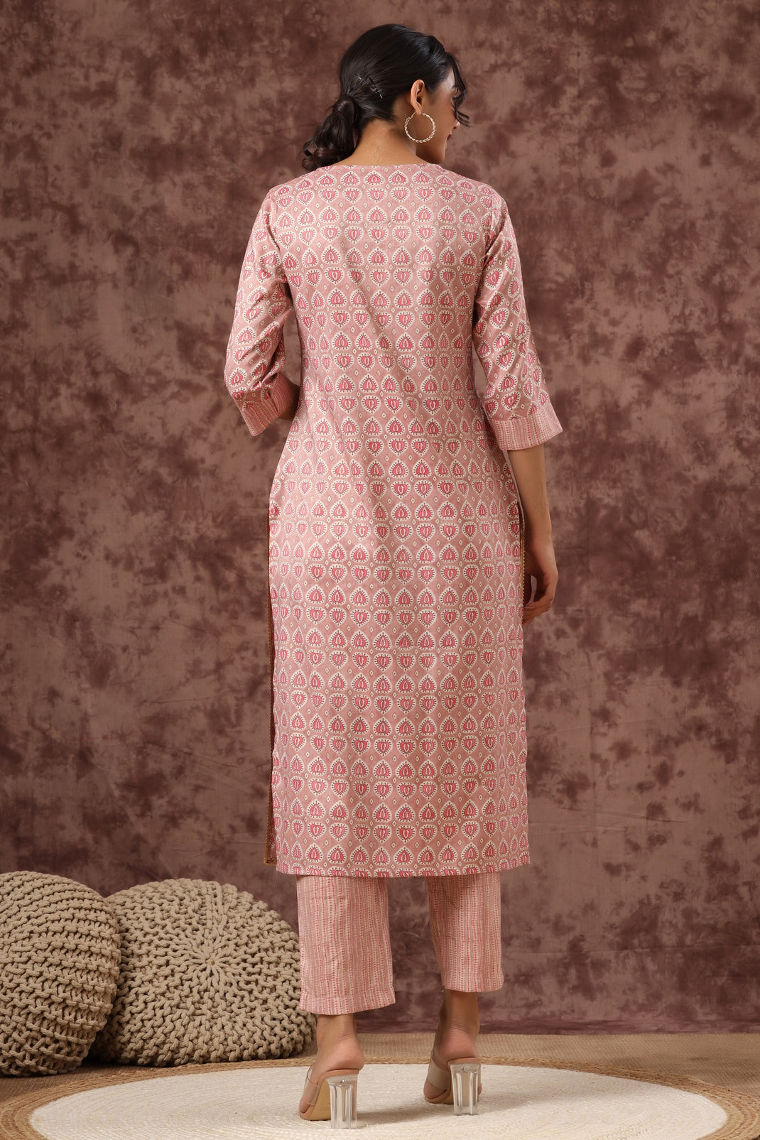Women`s Red Rayon Embroidered Straight Kurta Sets