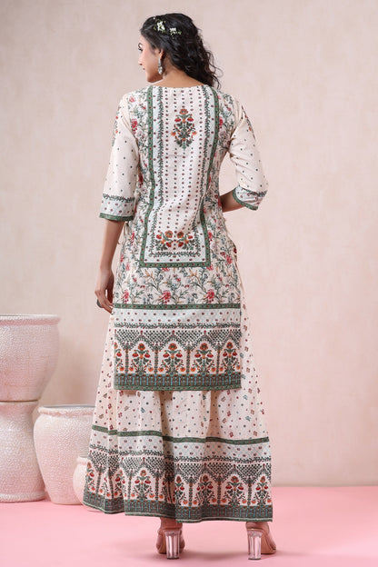 Women`s Ivory Cambric Printed Straight Kurta Sets