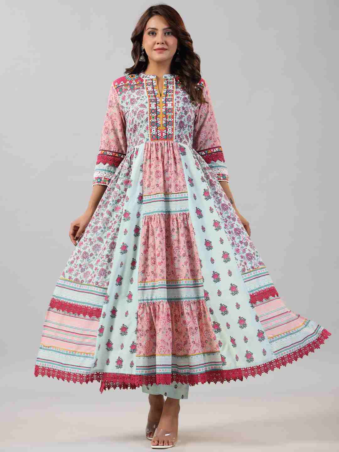 Mint Printed Cotton Kurta & Pants Set