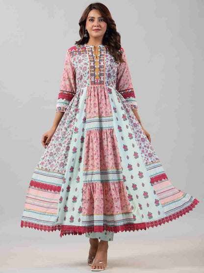 Mint Printed Cotton Kurta & Pants Set