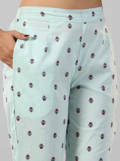 Mint Printed Cotton Kurta & Pants Set