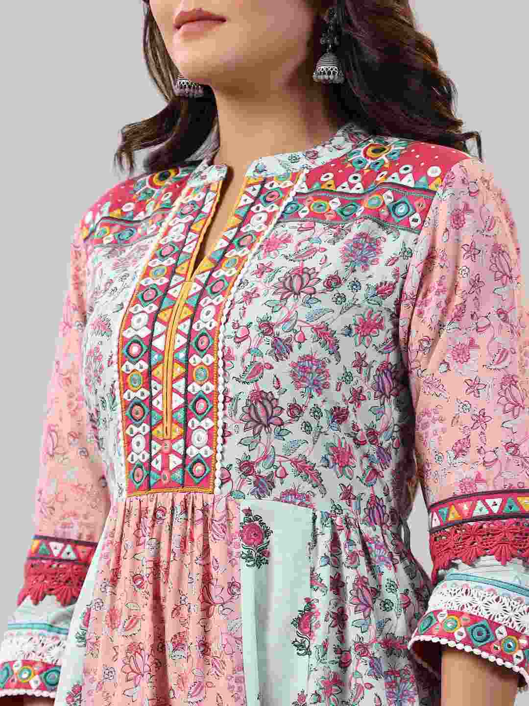Mint Printed Cotton Kurta & Pants Set