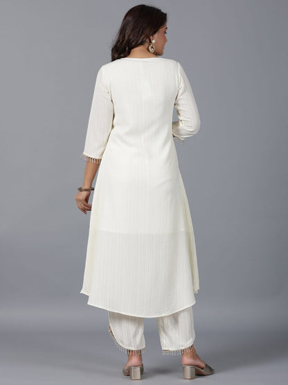 Ivory Magnus Embellished High-Low Kurta And Pants Set
