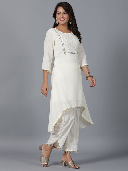 Ivory Magnus Embellished High-Low Kurta And Pants Set