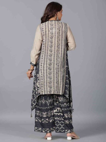 Beige Muslin Printed Kurta & Pants Set