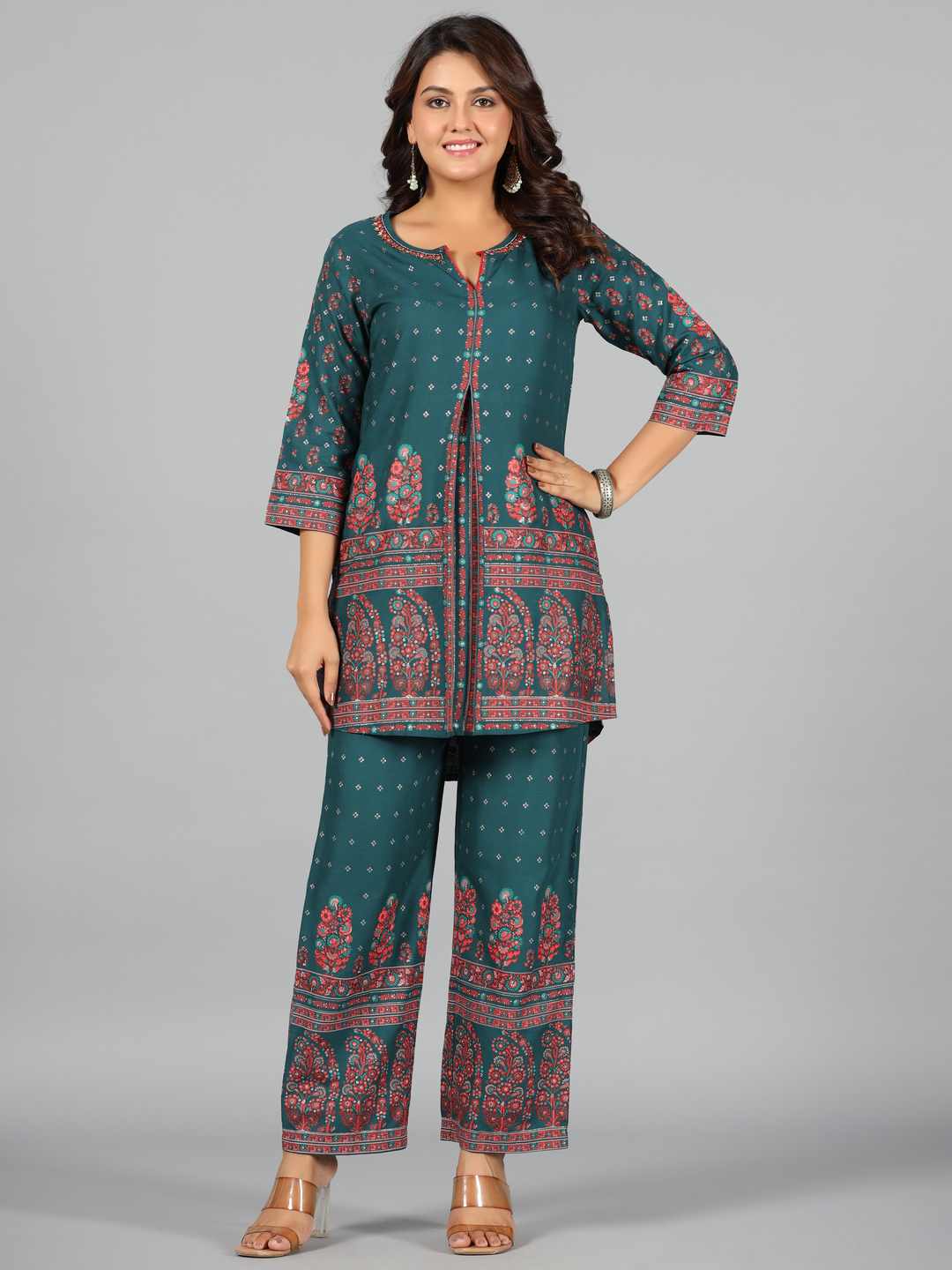 Green Rayon Printed Kurta & Pants Set