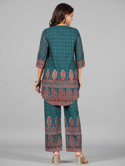 Green Rayon Printed Kurta & Pants Set