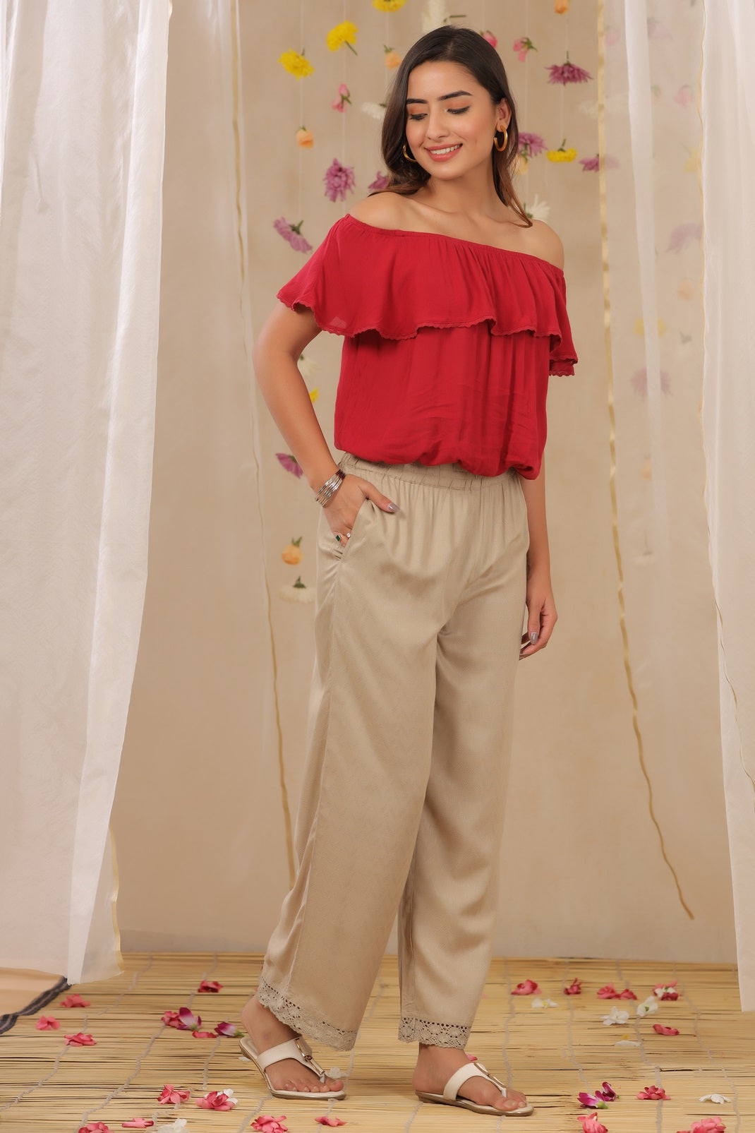 Sandgrey Rayon Dobby Flared Palazzo
