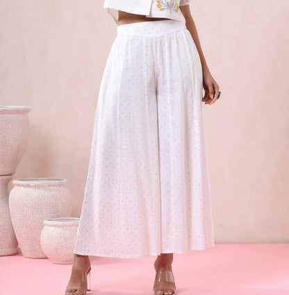 Women`s Offwhite Rayon Printed Flared Palazzo