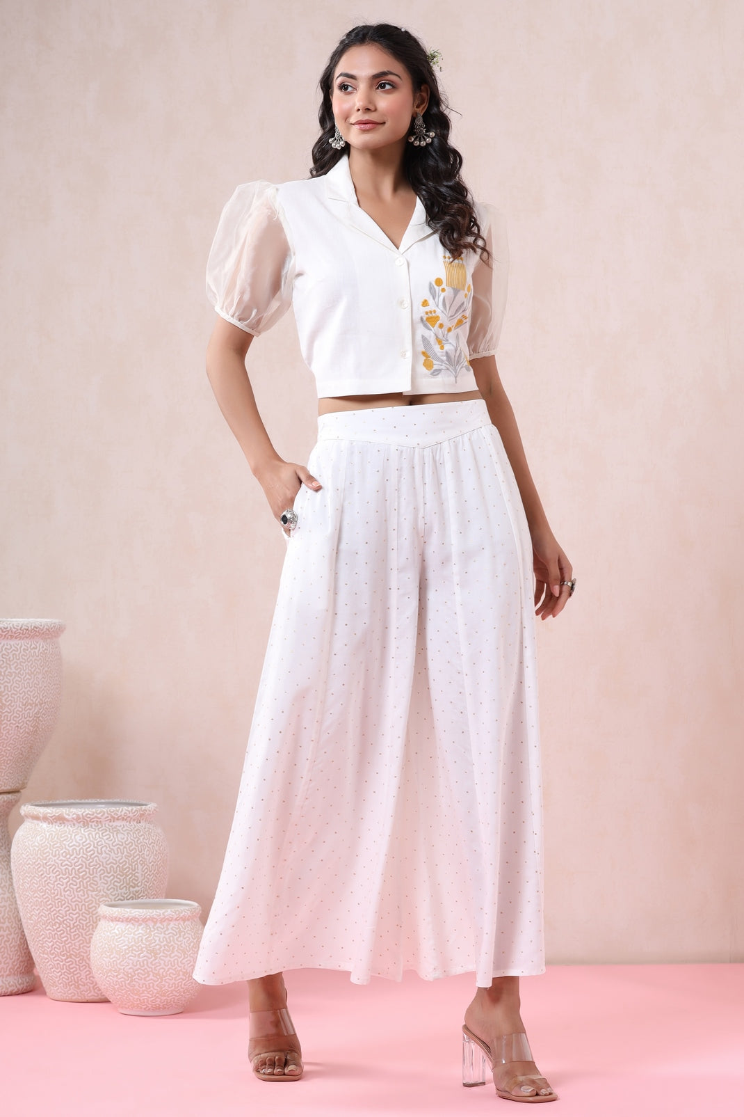Women`s Offwhite Rayon Printed Flared Palazzo