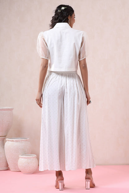 Women`s Offwhite Rayon Printed Flared Palazzo
