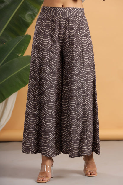 Women`s Grey Rayon Printed Flared Palazzo