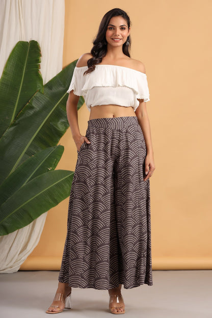 Women`s Grey Rayon Printed Flared Palazzo