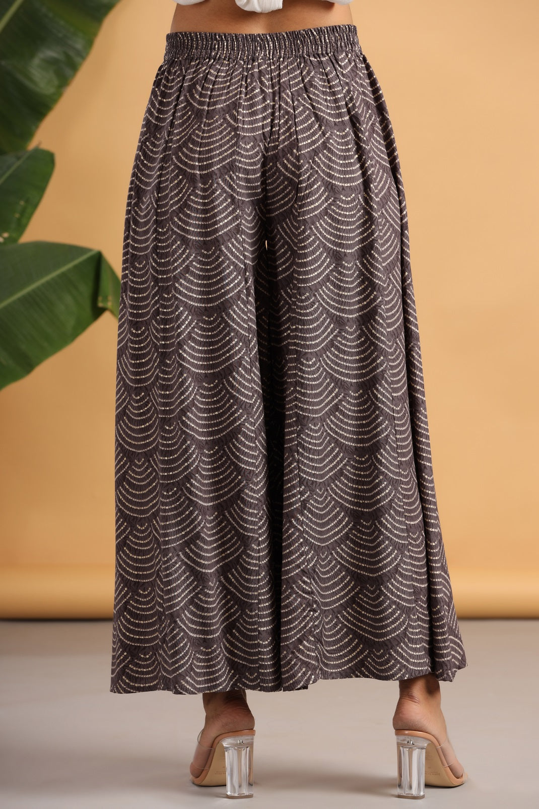 Women`s Grey Rayon Printed Flared Palazzo