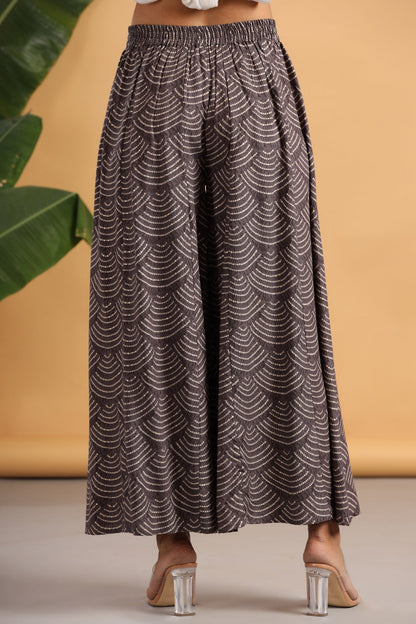 Women`s Grey Rayon Printed Flared Palazzo