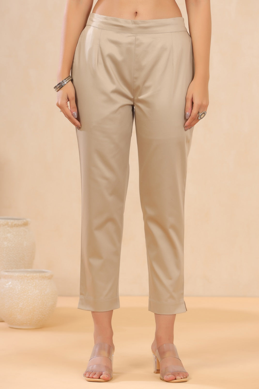 Sandgrey Cotton Satin Solid Straight Pants