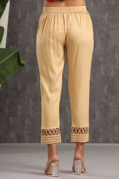 Gold Rayon Solid Straight Pants