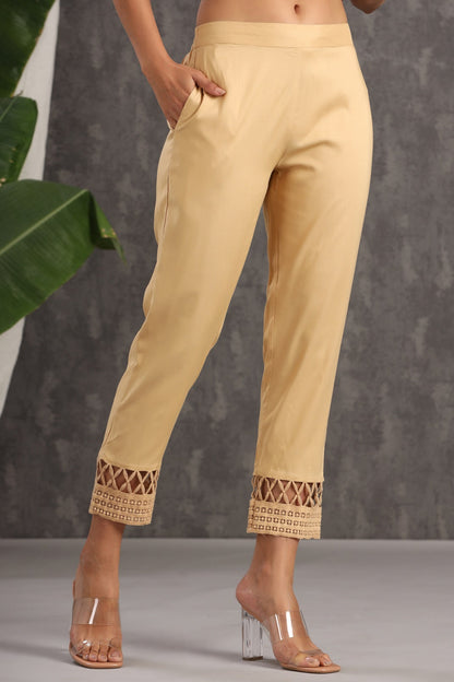 Gold Rayon Solid Straight Pants