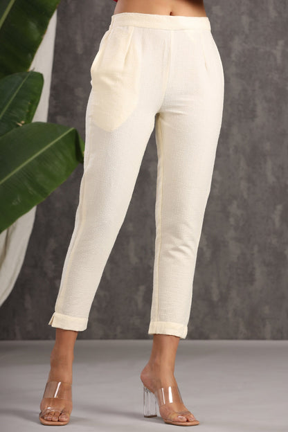 Ivory Cotton Dobby Straight Pants
