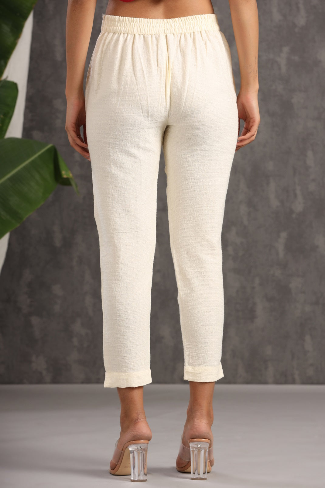 Ivory Cotton Dobby Straight Pants