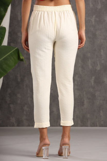 Ivory Cotton Dobby Straight Pants