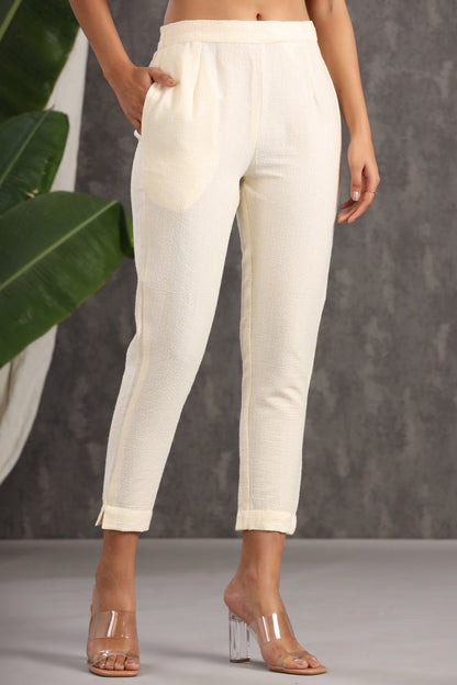 Ivory Cotton Dobby Straight Pants