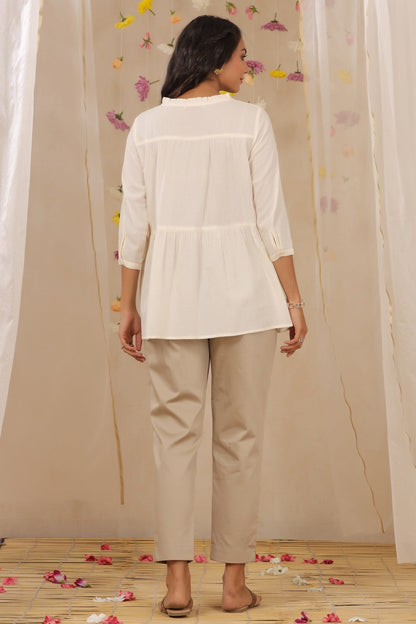 Ivory Cotton Dobby Tiered Tunic