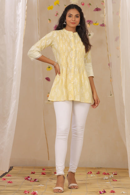 Limeyellow Cambric Printed A-Line Tunic