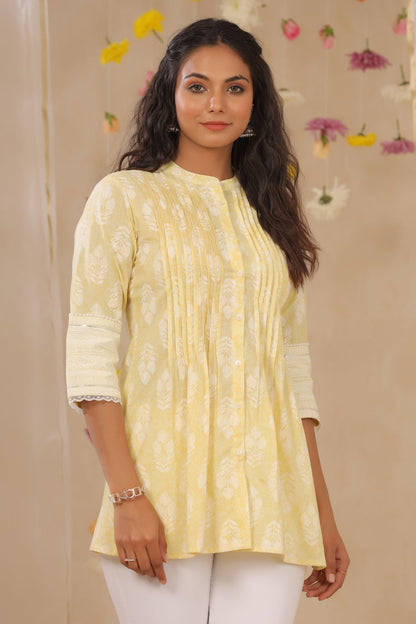 Limeyellow Cambric Printed A-Line Tunic