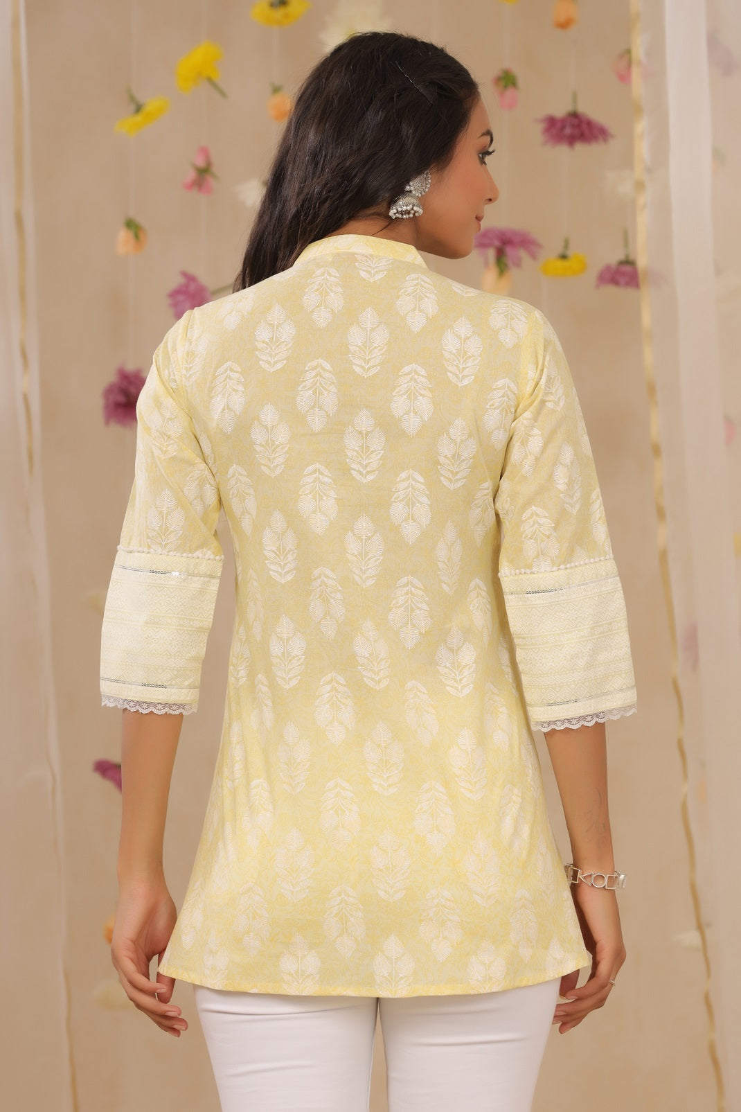 Limeyellow Cambric Printed A-Line Tunic