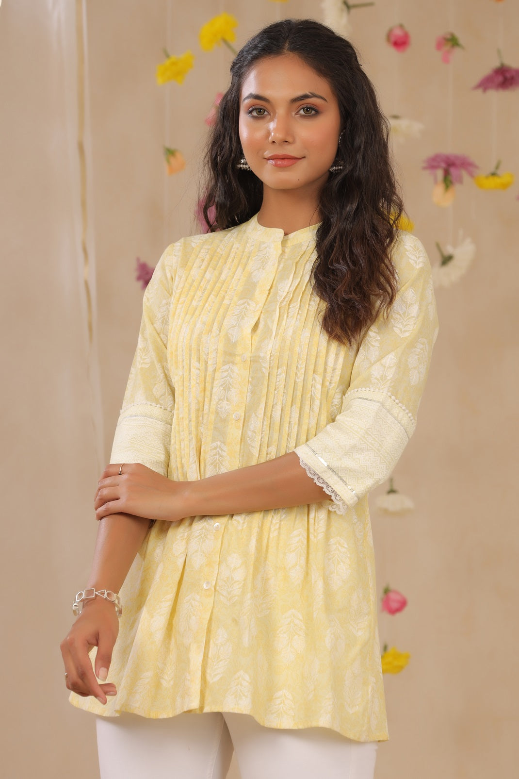 Limeyellow Cambric Printed A-Line Tunic