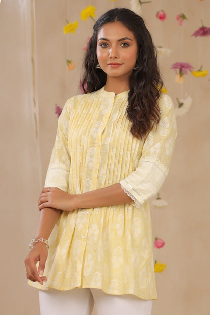 Limeyellow Cambric Printed A-Line Tunic