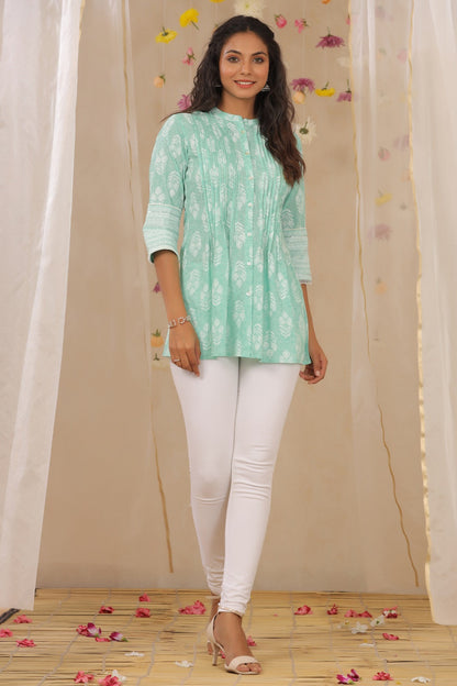 Mint Cambric Printed A-Line Tunic