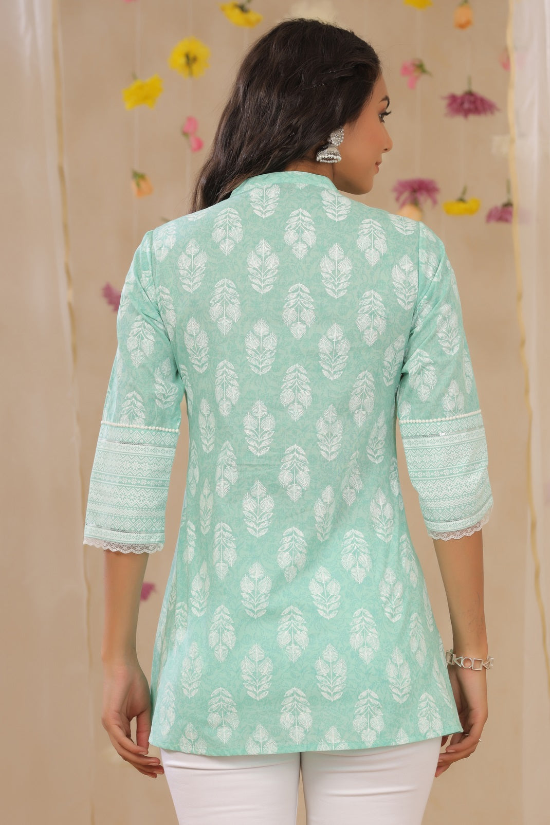 Mint Cambric Printed A-Line Tunic