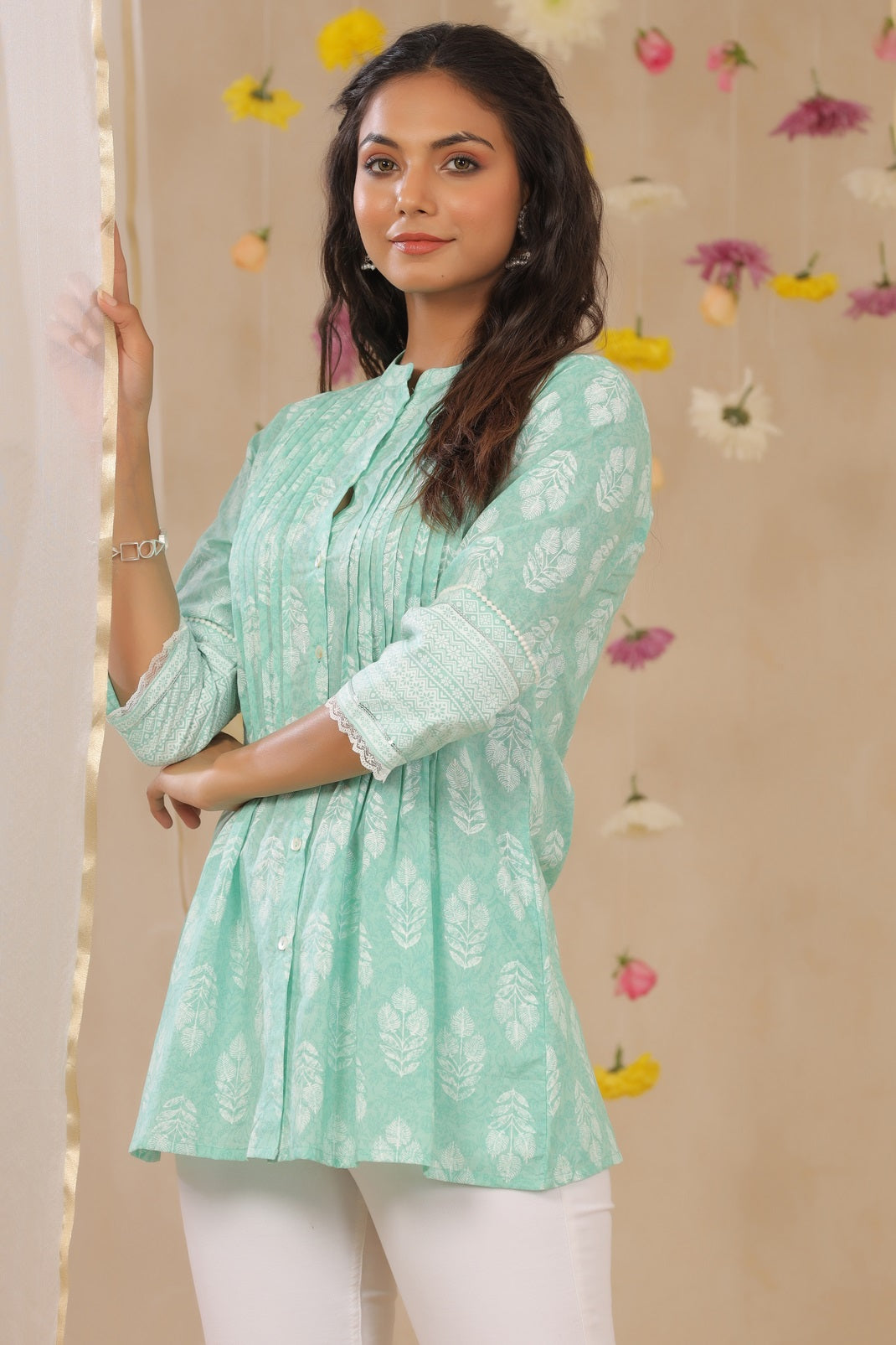 Mint Cambric Printed A-Line Tunic