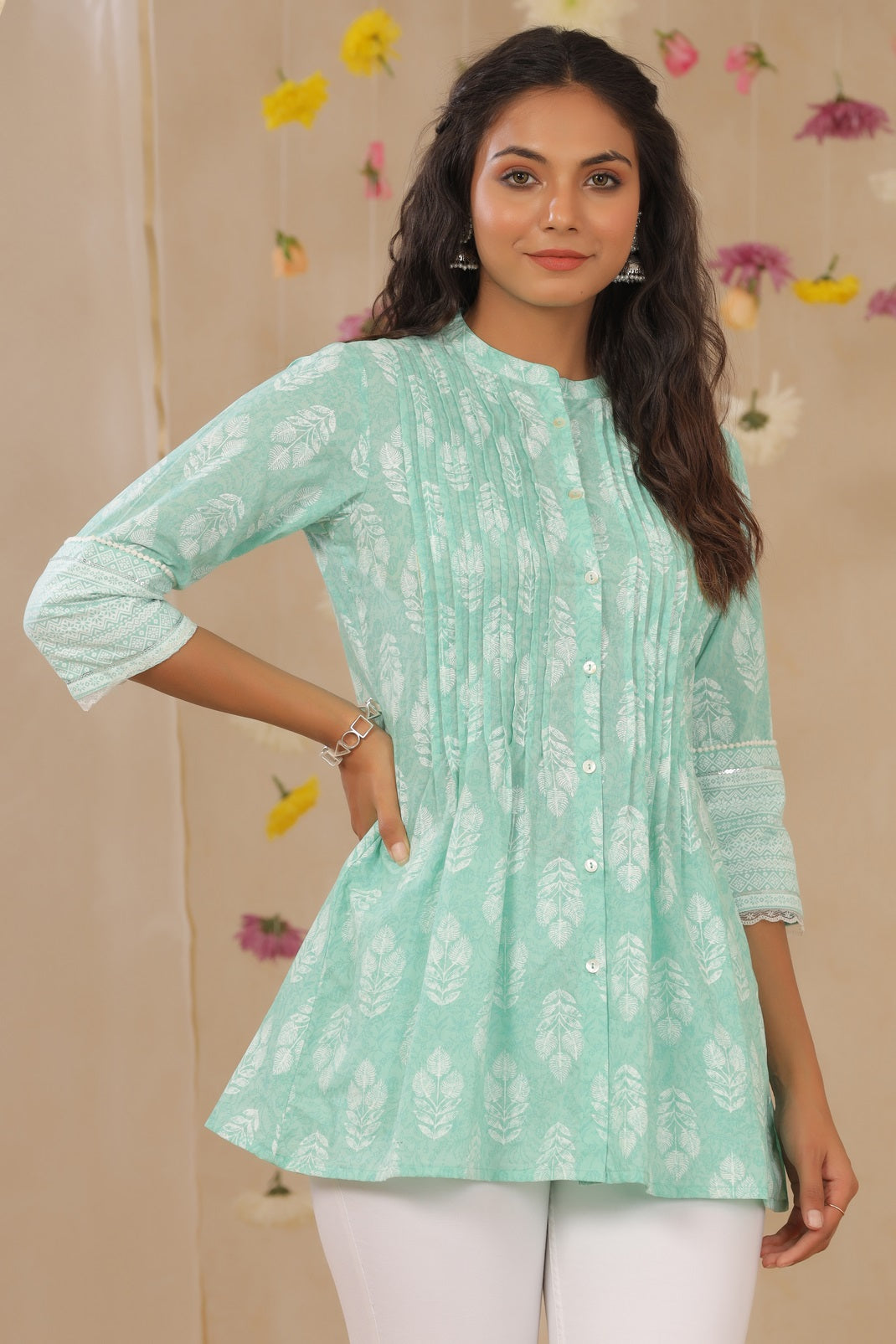 Mint Cambric Printed A-Line Tunic
