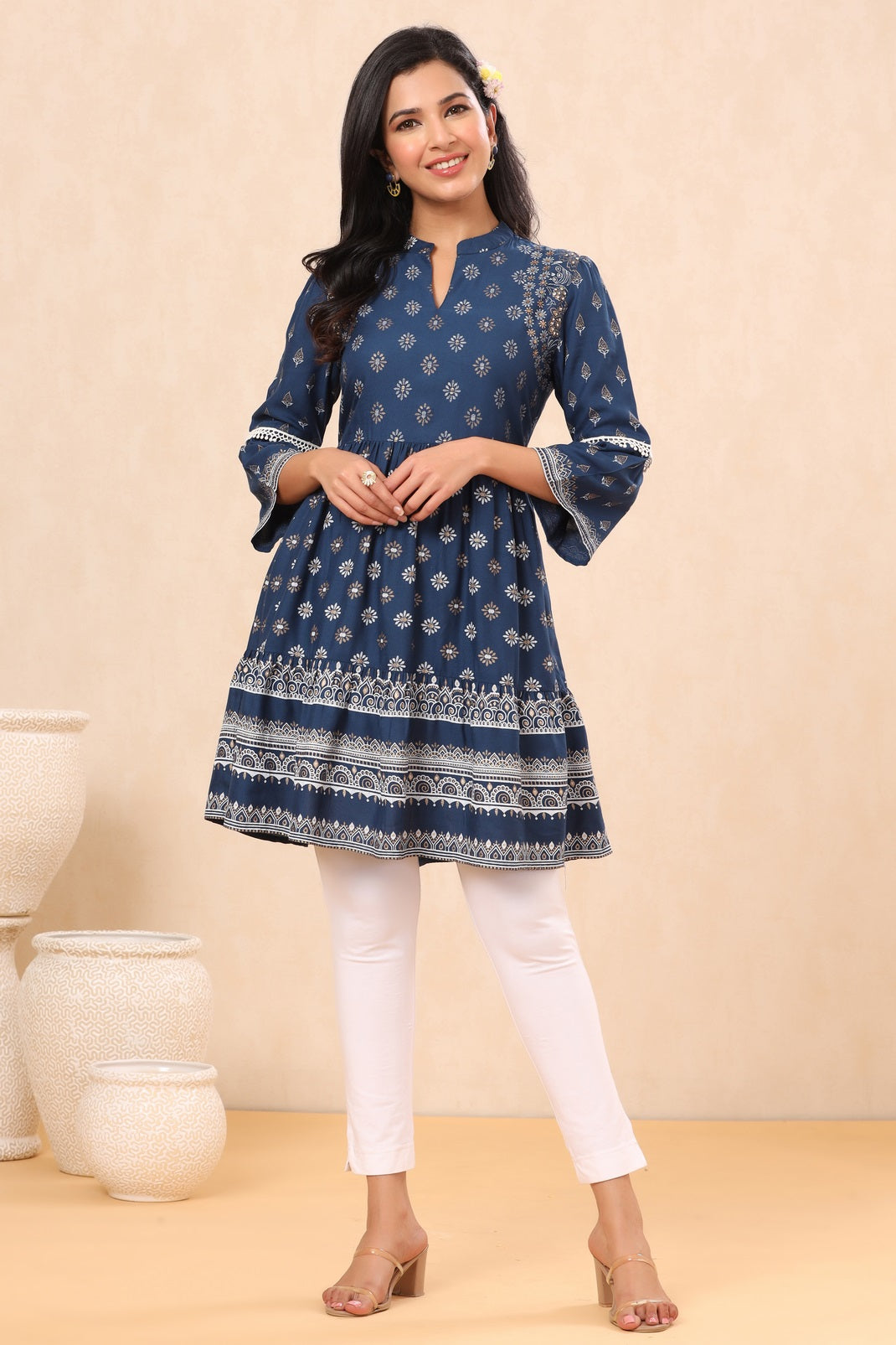 Indigo Rayon Printed Flared Tunic