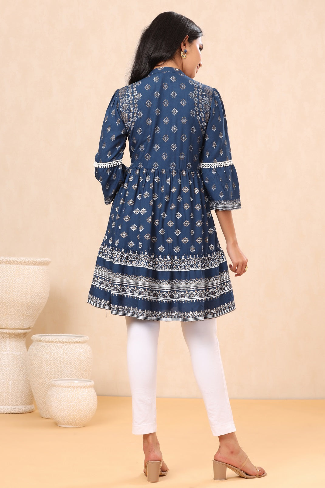 Indigo Rayon Printed Flared Tunic