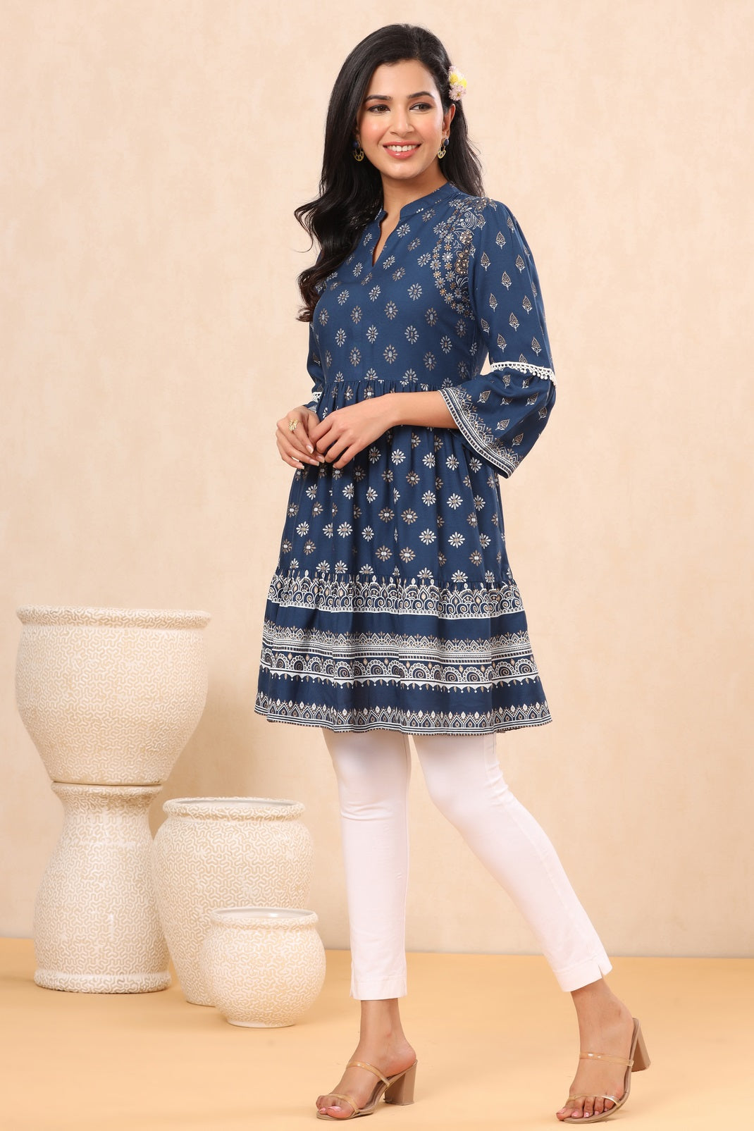 Indigo Rayon Printed Flared Tunic