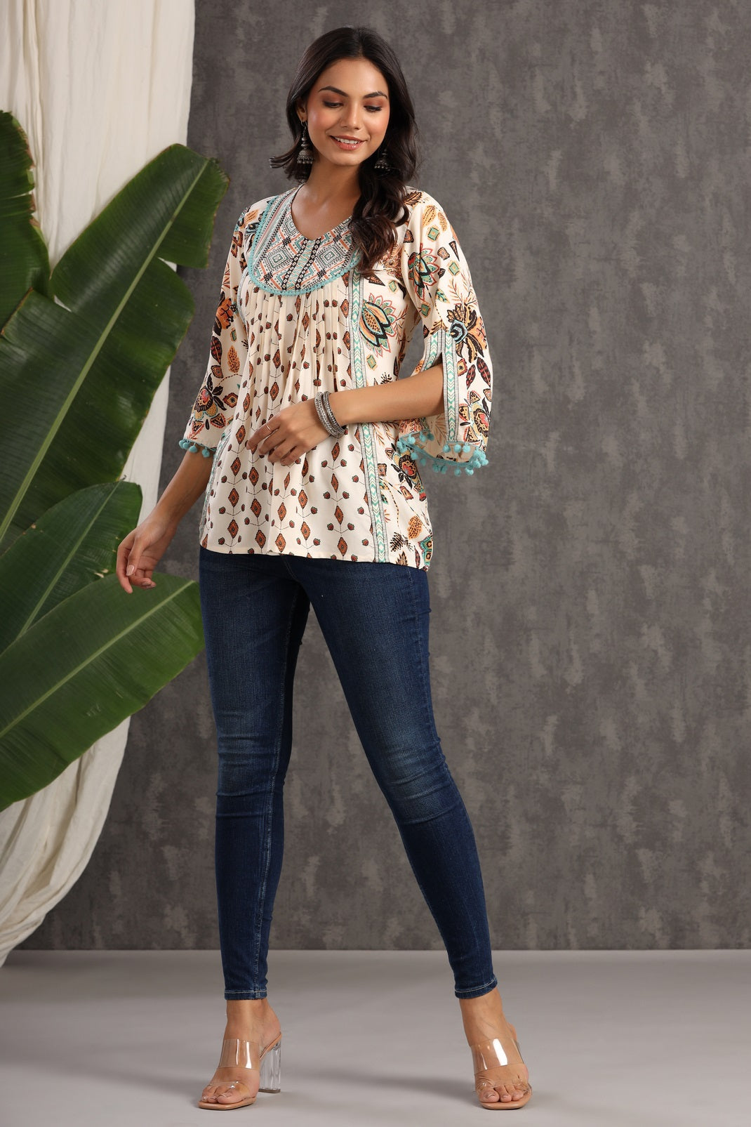 Ivory Rayon Printed Straight Tunic