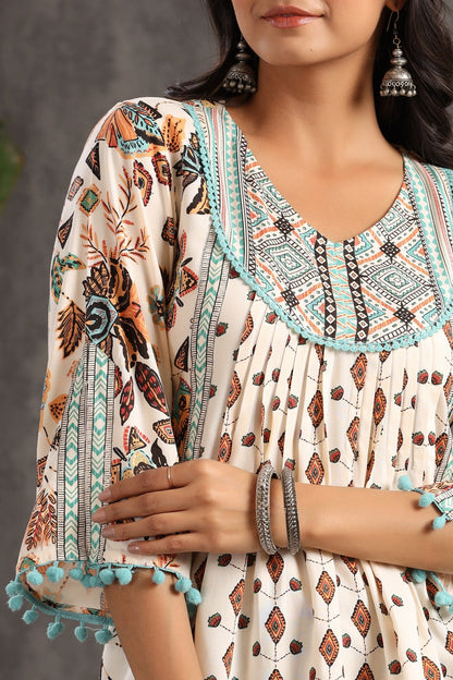Ivory Rayon Printed Straight Tunic