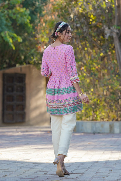 Pink Rayon Printed Peplum Tunic